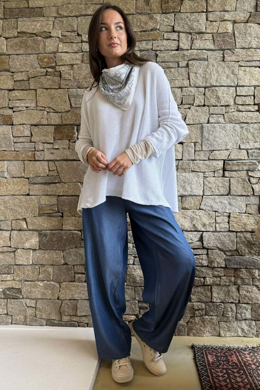 Washed Chambray Balloon Barrel Jean Dark /5=